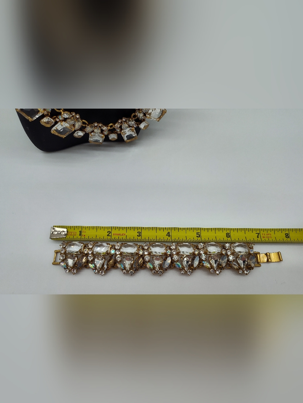 J CREW Crystal Statement Necklace Bracelet Set Gold Rhinestone Collar EUC - Picture 14 of 15